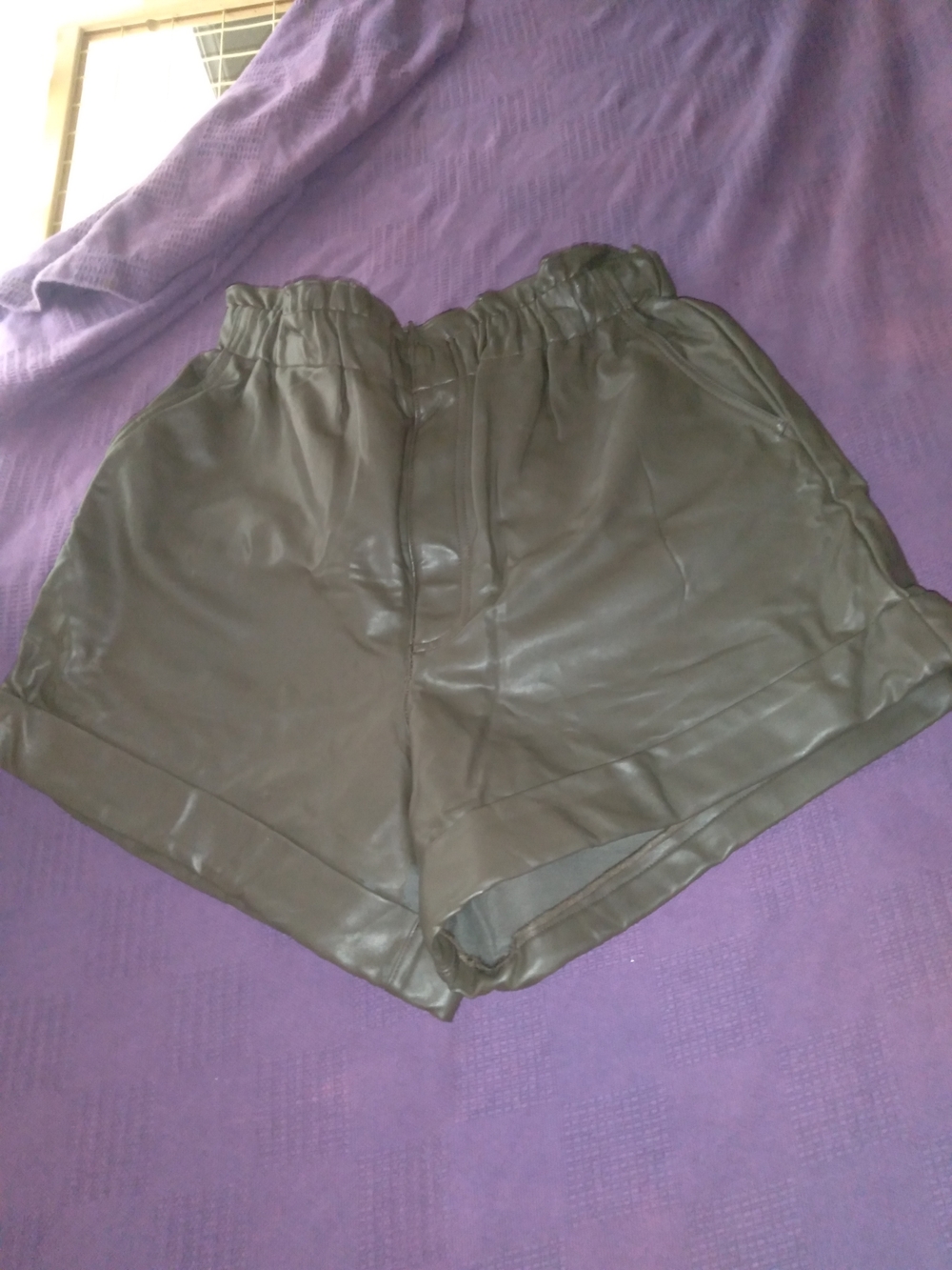High-Waist Faux Leather Women’s Shorts — Brown